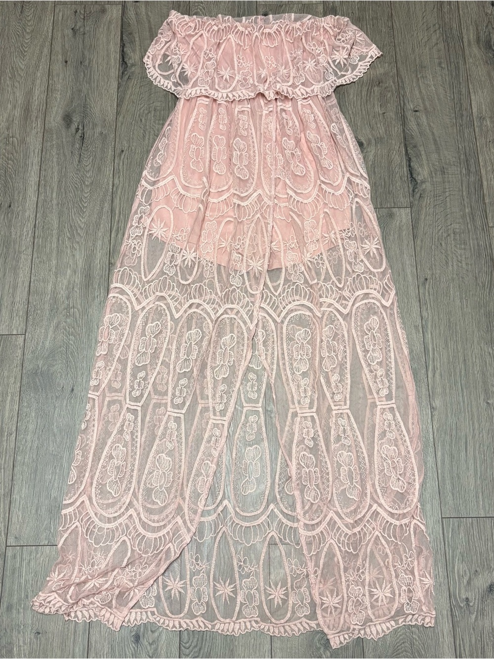 Lace strapless boho romper